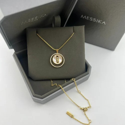 Messika Lucky Move Mother-of-Pearl Three-Stone Sliding Necklace