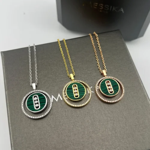 Messika Lucky Move Malachite Three-Stone Sliding Necklace