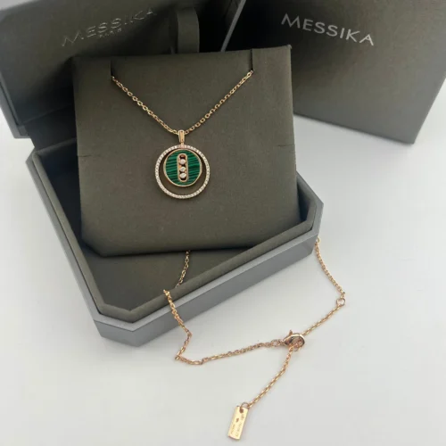 Messika Lucky Move Malachite Three-Stone Sliding Necklace