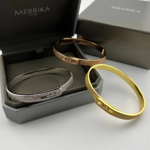 Messika Move Three-Stone Pavé Bangle Bracelet