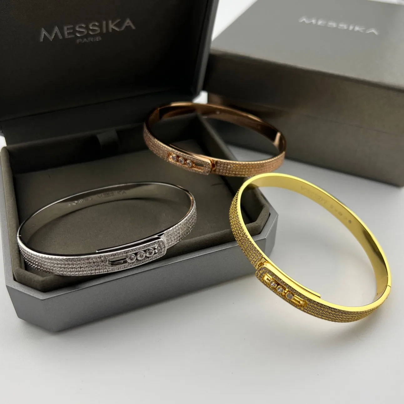 Messika Move Three-Stone Pavé Bangle Bracelet