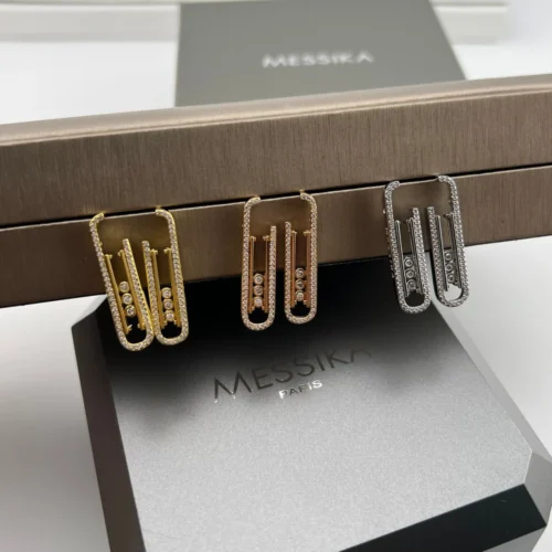 Messika Move Paperclip Three-Stone Pavé Earrings