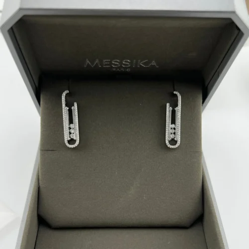 Messika Move Paperclip Three-Stone Pavé Earrings
