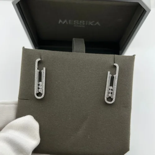 Messika Move Paperclip Three-Stone Pavé Earrings
