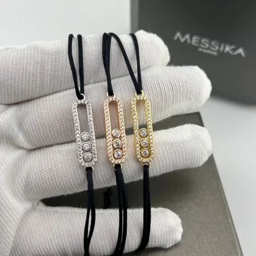 Messika Three-Stone Sliding Black Cord Bracelet
