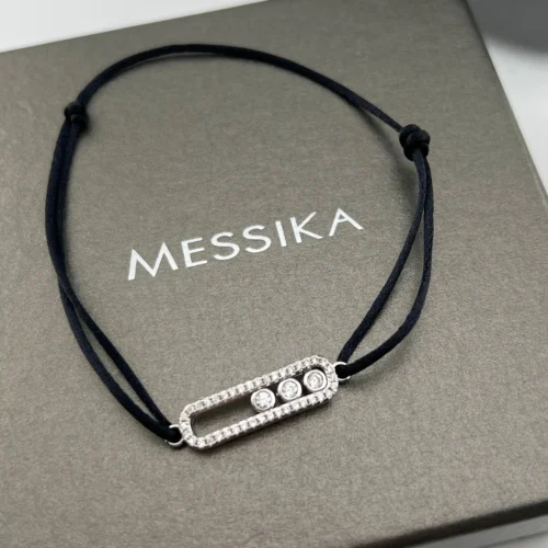 Messika Three-Stone Sliding Black Cord Bracelet