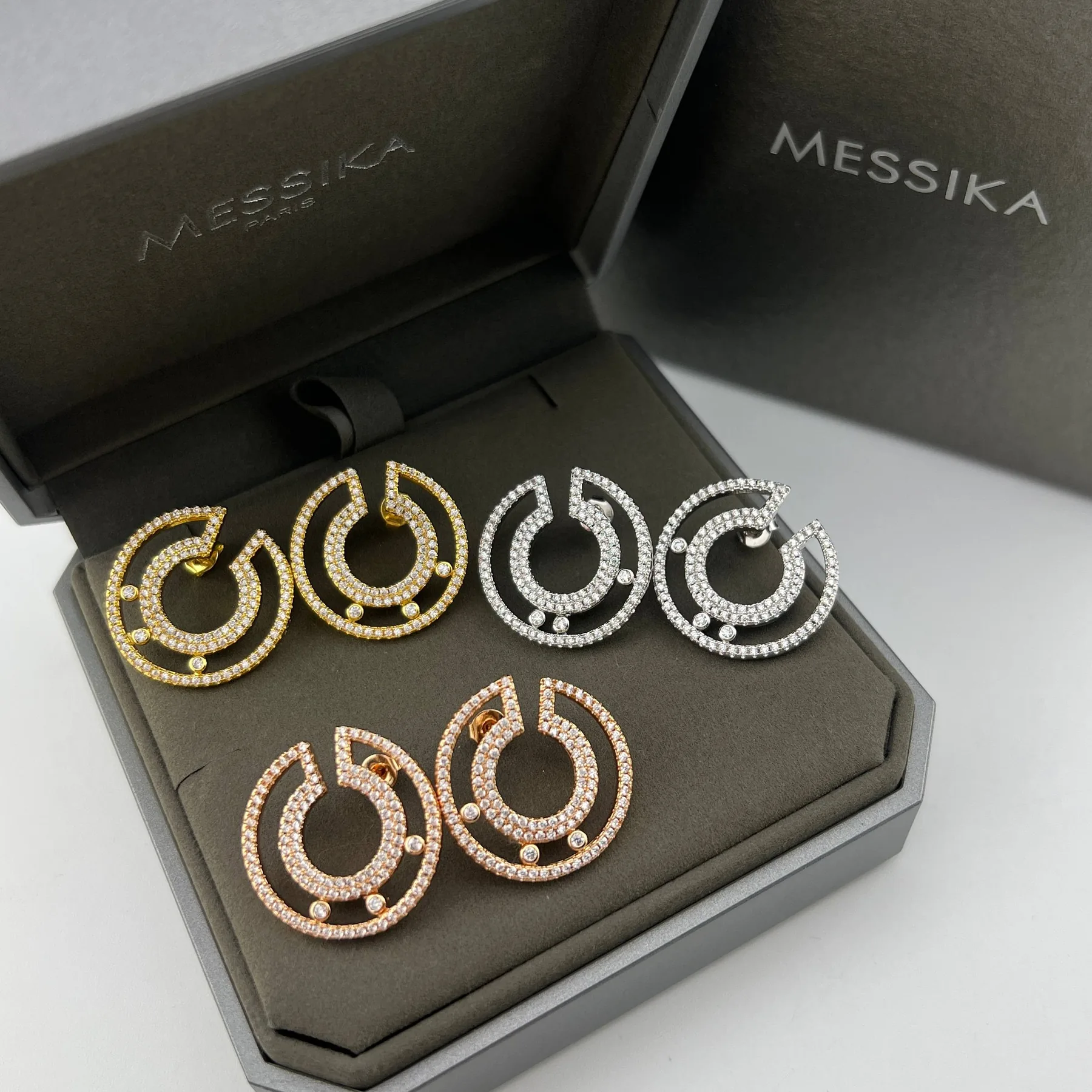Messika Round Three-Stone Sliding Hoop Earrings