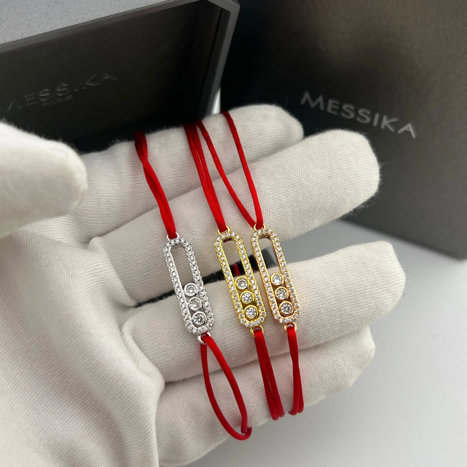 Messika Move Three-Stone Openwork Red Cord Bracelet