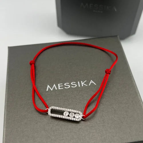 Messika Move Three-Stone Openwork Red Cord Bracelet