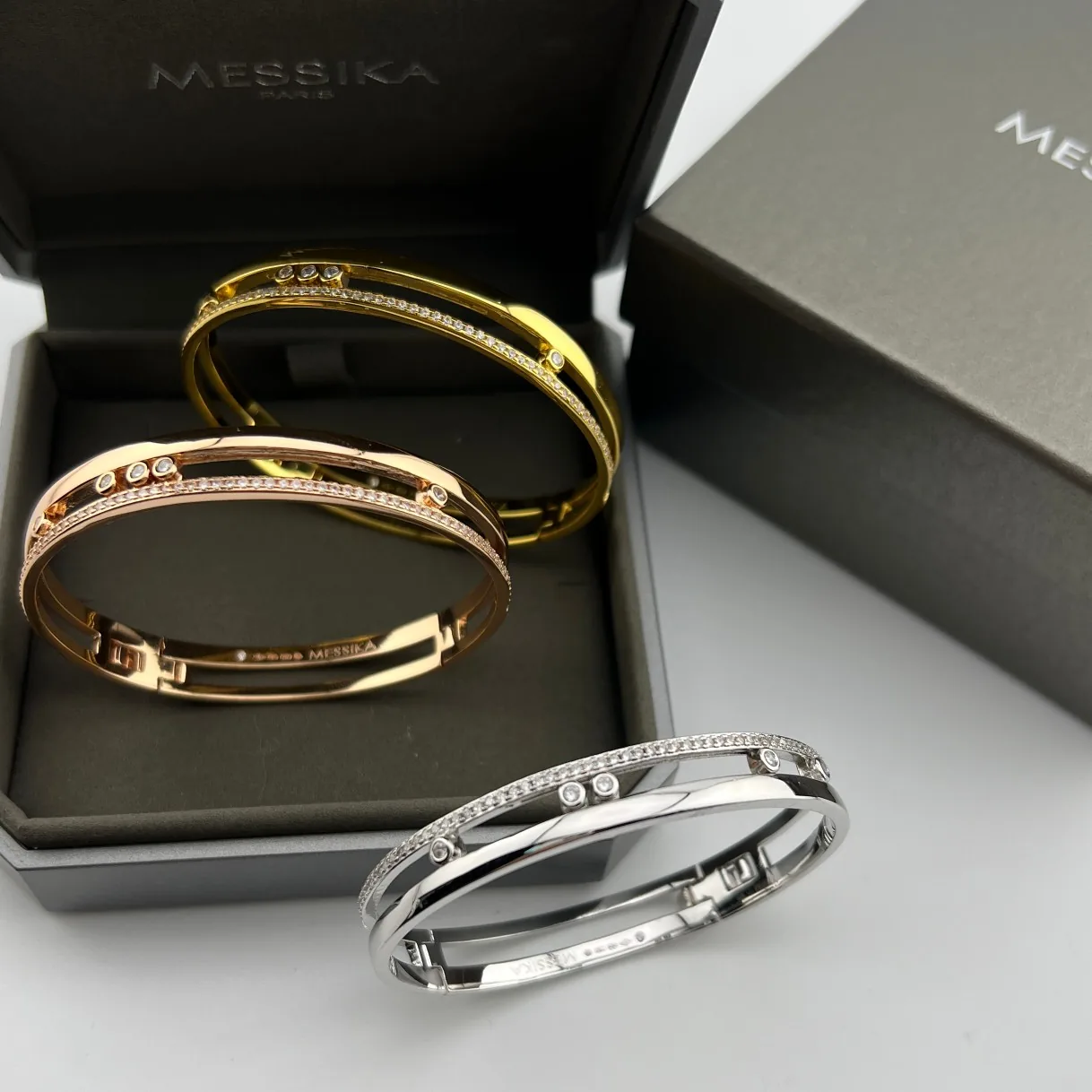 Messika Move Three-Stone Double-Layer Bangle Bracelet