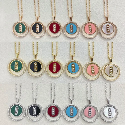 Messika Mother-of-Pearl Paperclip Three-Stone Necklace