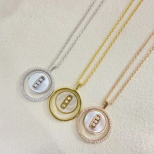 Messika Mother-of-Pearl Paperclip Three-Stone Necklace