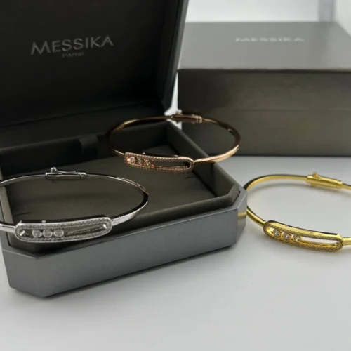 Messika Move Three-Stone Openwork Bangle Bracelet
