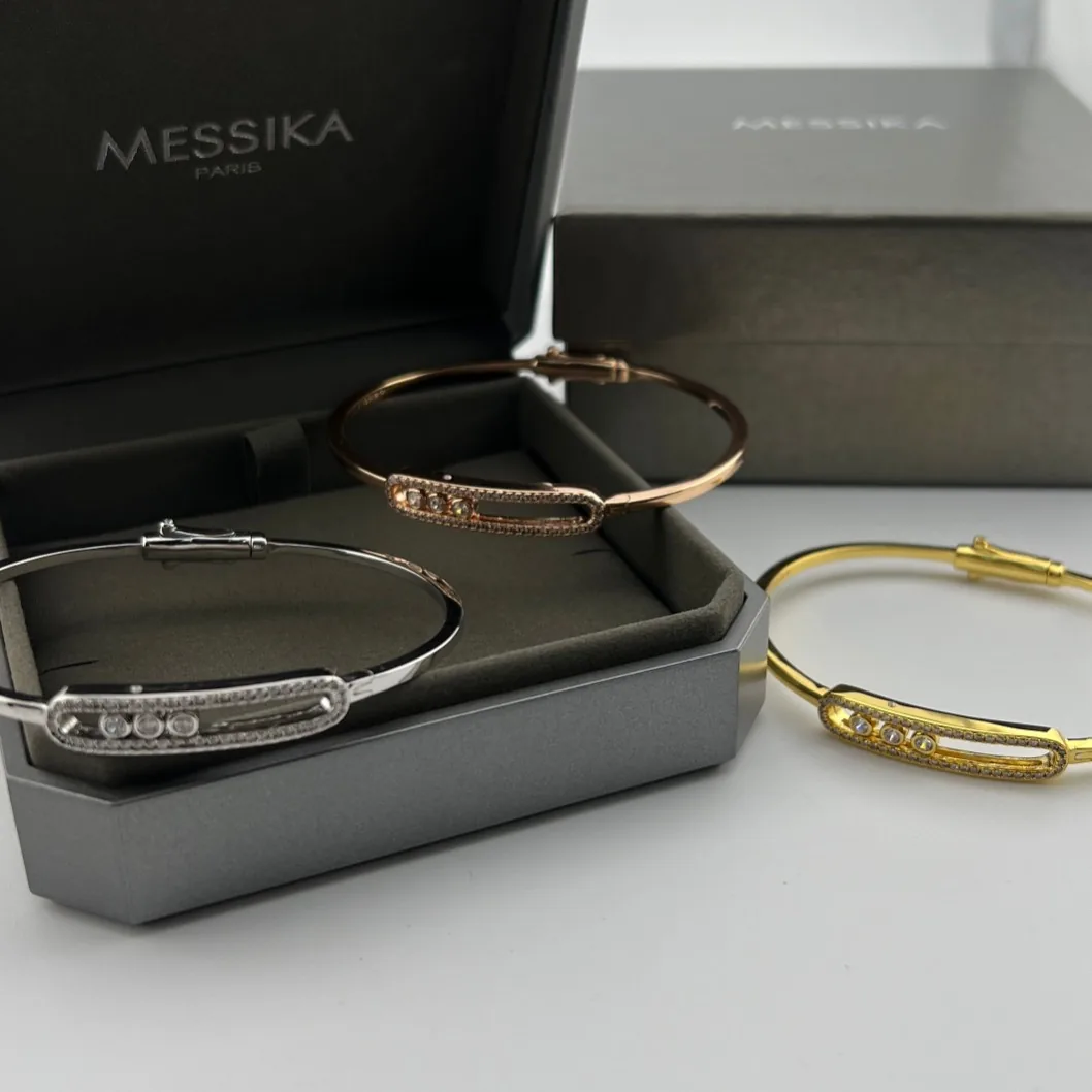 Messika Move Three-Stone Openwork Bangle Bracelet