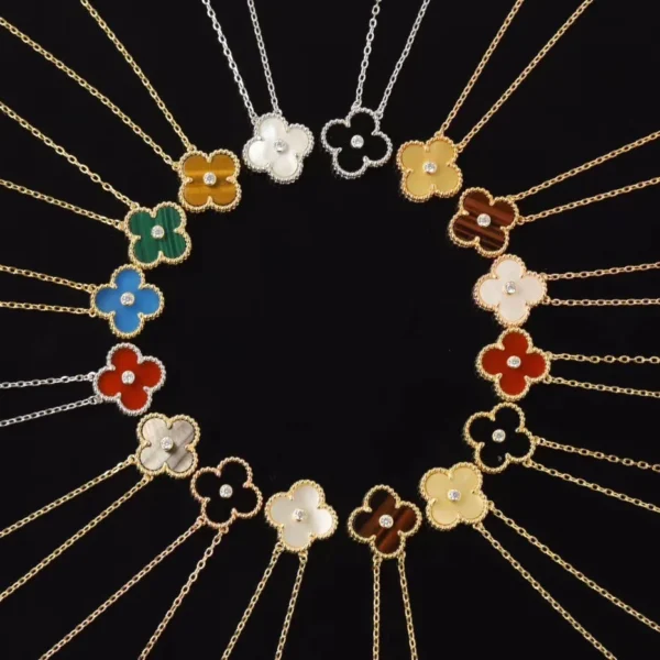 Van Cleef & Arpels Clover Stone-Accented Necklace
