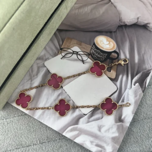 Van Cleef & Arpels Pink Stone Clover Necklace