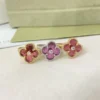 Van Cleef & Arpels Pink Stone Clover Stone-Accented Ring