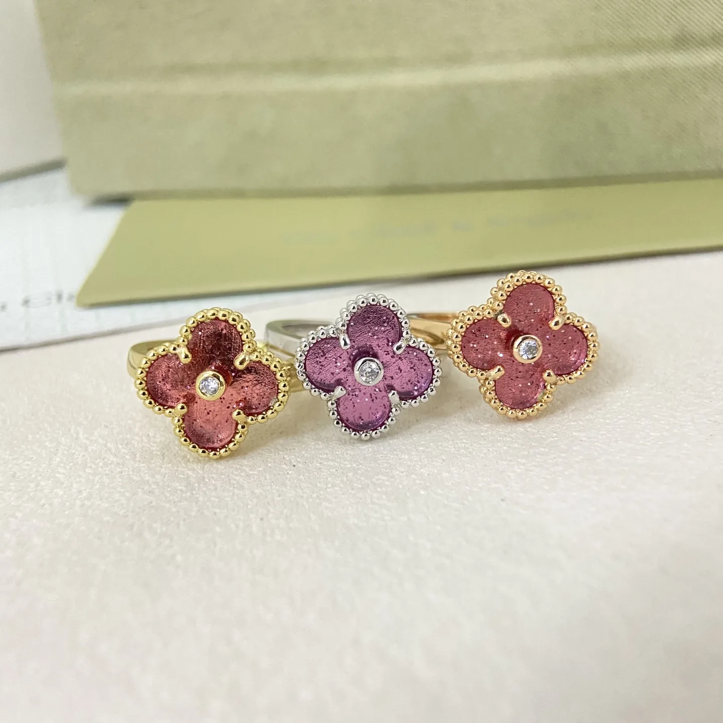 JWVANCLEEF0019-01 Van Cleef & Arpels Pink Stone Clover Stone-Accented Ring