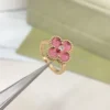 Van Cleef & Arpels Pink Stone Clover Stone-Accented Ring