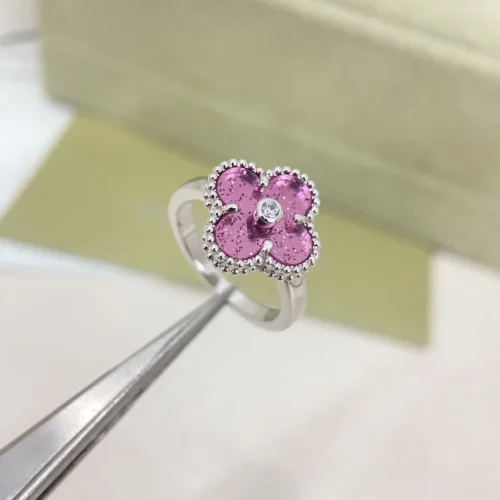 Van Cleef & Arpels Pink Stone Clover Stone-Accented Ring