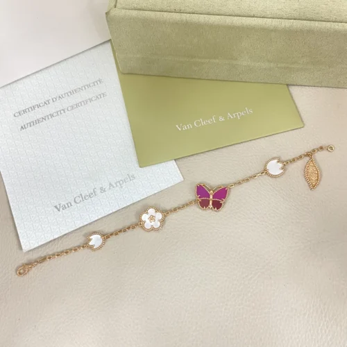 Van Cleef & Arpels Pink Stone Butterfly Five-Motif Bracelet