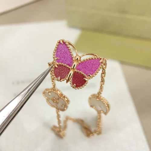 Van Cleef & Arpels Pink Stone Butterfly Five-Motif Bracelet