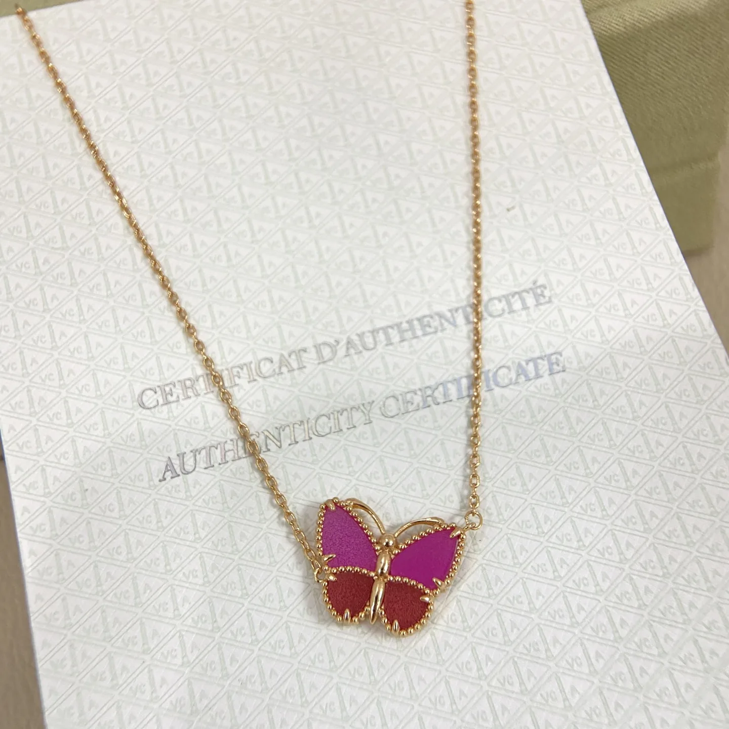 Van Cleef & Arpels Pink Stone Butterfly Necklace