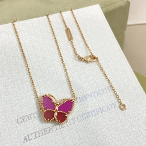 Van Cleef & Arpels Pink Stone Butterfly Necklace