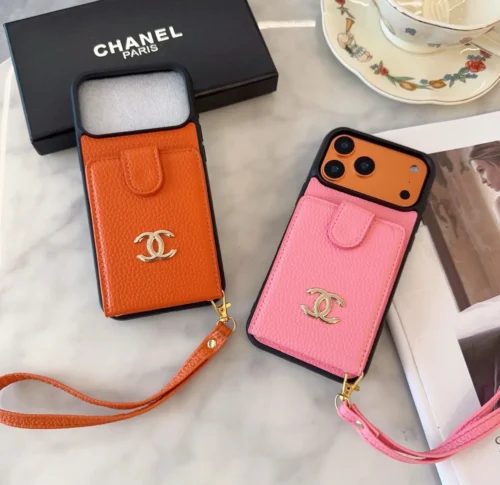 Chanel Cardholder Phone Case with Oversized CC Logo and Wrist Strap - Ref. PCCHANEL0052