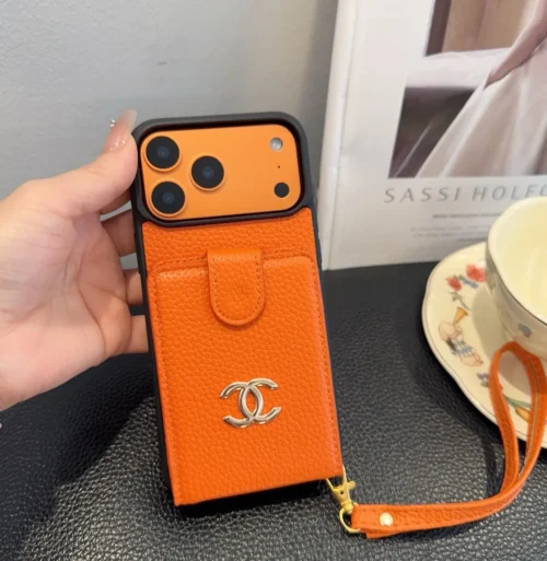 Chanel Cardholder Phone Case with Oversized CC Logo and Wrist Strap - Ref. PCCHANEL0052