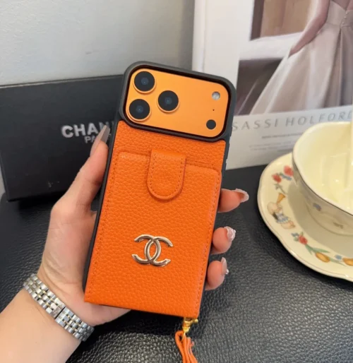 Chanel Cardholder Phone Case with Oversized CC Logo and Wrist Strap - Ref. PCCHANEL0052
