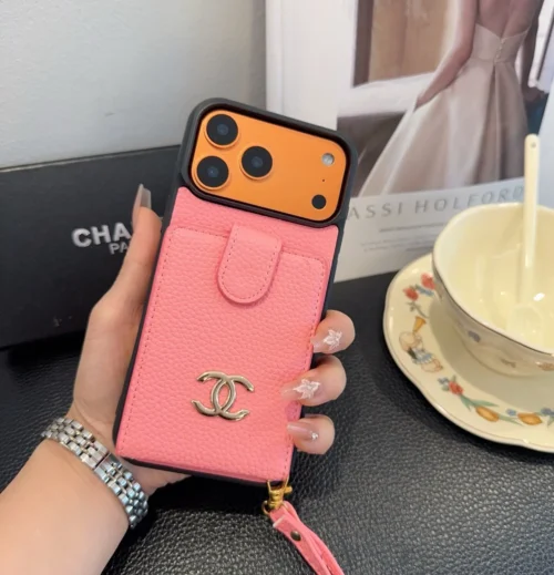 Chanel Cardholder Phone Case with Oversized CC Logo and Wrist Strap - Ref. PCCHANEL0053