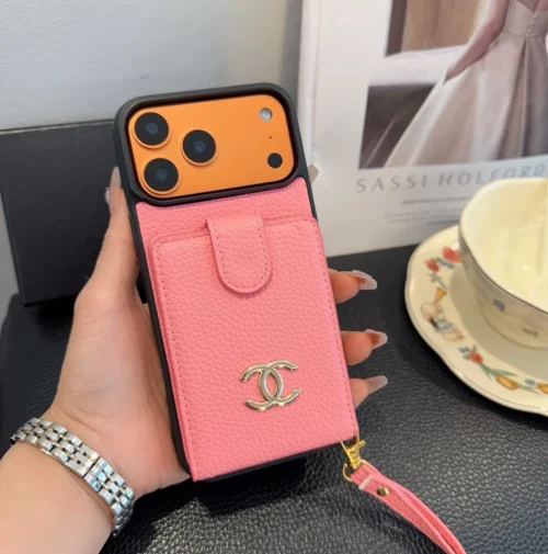 Chanel Cardholder Phone Case with Oversized CC Logo and Wrist Strap - Ref. PCCHANEL0053