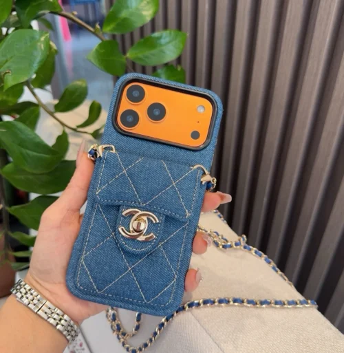 Chanel Denim Crossbody Cardholder Phone Case with CC Clasp and Chain Strap - Ref. PCCHANEL0081