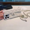 Chanel Caviar-Texture Quilted Flip Cardholder Phone Case with CC Ball-Adjustable Chain - Ref. PCCHANEL0096