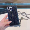 Chanel Caviar-Texture Quilted Flip Cardholder Phone Case with CC Ball-Adjustable Chain - Ref. PCCHANEL0113