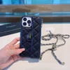 Chanel Caviar-Texture Quilted Flip Cardholder Phone Case with CC Ball-Adjustable Chain - Ref. PCCHANEL0113