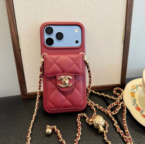 Chanel Diamond-Quilted Flip Cardholder Phone Case with Ball-Adjustable Chain - Ref. PCCHANEL0114