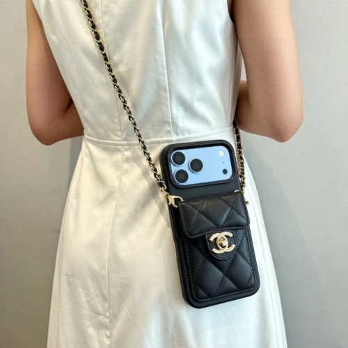Chanel Diamond-Quilted Flip Cardholder Phone Case with Ball-Adjustable Chain - Ref. PCCHANEL0115