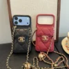 Chanel Diamond-Quilted Flip Cardholder Phone Case with Ball-Adjustable Chain - Ref. PCCHANEL0115