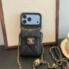Chanel Diamond-Quilted Flip Cardholder Phone Case with Ball-Adjustable Chain - Ref. PCCHANEL0115