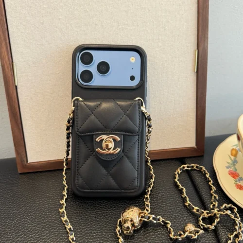 Chanel Diamond-Quilted Flip Cardholder Phone Case with Ball-Adjustable Chain - Ref. PCCHANEL0115