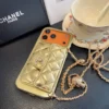 Chanel Caviar-Texture Quilted Flip Cardholder Phone Case with Ball-Adjustable Chain - Ref. PCCHANEL0116