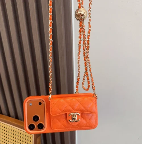 Chanel Caviar-Texture Quilted Flip Cardholder Phone Case with Ball-Adjustable Chain - Ref. PCCHANEL0117
