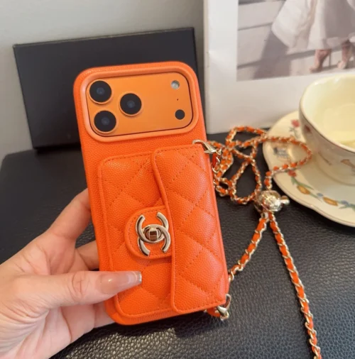 Chanel Caviar-Texture Quilted Flip Cardholder Phone Case with Ball-Adjustable Chain - Ref. PCCHANEL0117