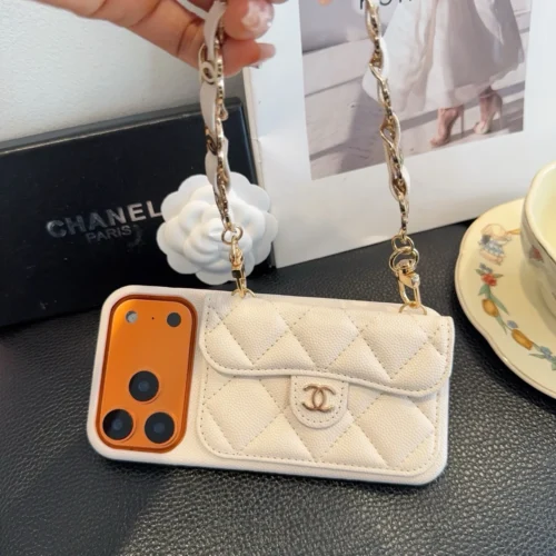 Chanel Caviar-Texture Quilted Flip Cardholder Phone Case with CC Chain Wrist Strap - Ref. PCCHANEL0118