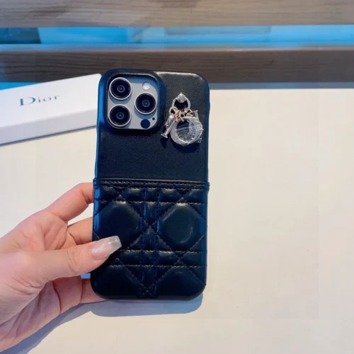 Dior Cannage-Pattern Phone Case with Metal Charm Detailing - Ref. PCDIOR0022