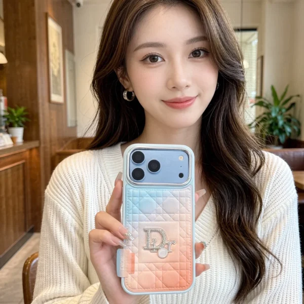 PCDIOR0037-01 Dior Embossed Diamond-Pattern Gradient Phone Case with Precision Cutouts - Ref. PCDIOR0037