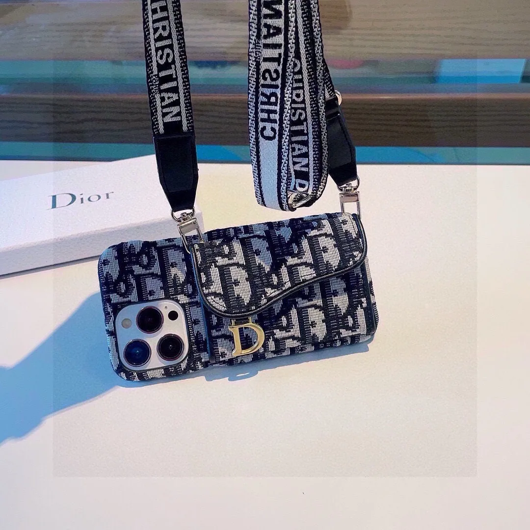 PCDIOR0066-01 Dior Montaigne Cardholder Phone Case with Embroidered Woven Shoulder Strap - Ref. PCDIOR0066