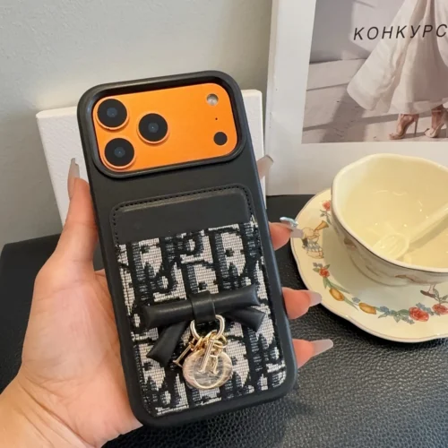 Dior Cannage-Pattern Cardholder Phone Case with Metal Charm - Ref. PCDIOR0071